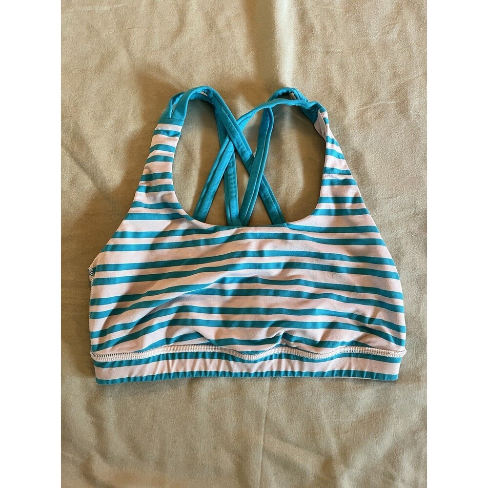LULULEMON Energy Sports Bra WOMENS SZ 4 Spry Blue White Twin Stripe